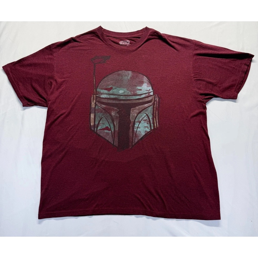Mad Engine Star Wars T Shirt Men 2X Maroon Graphic Print Boba Fett Helmet Cotton